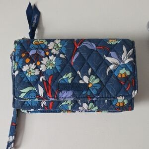 Vera Bradley Blue Floral Bursts Smartphone Wristlet RFID Wallet Retired Print
